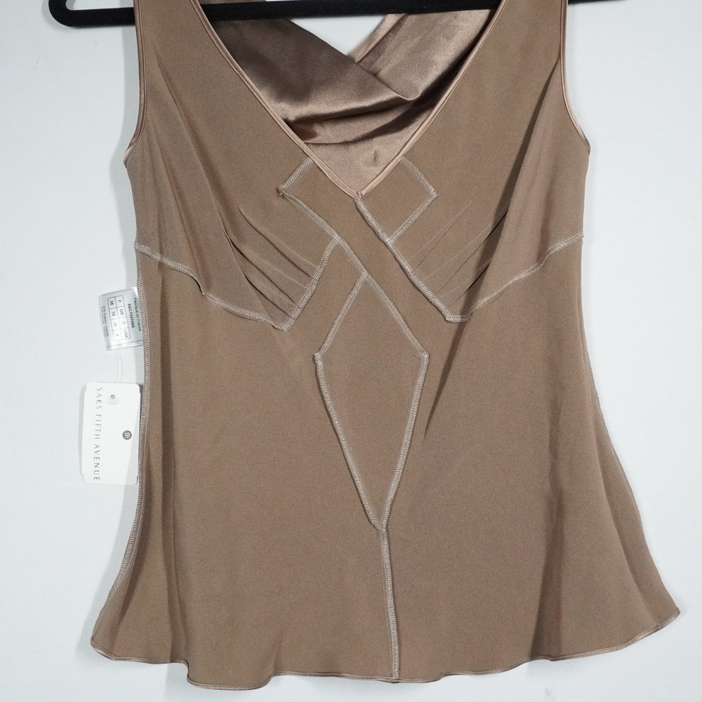 Y2K John Galliano Bronze Satin V-Neck Babydoll Cowl Back Blouse France NWT 38 - Picture 12 of 14